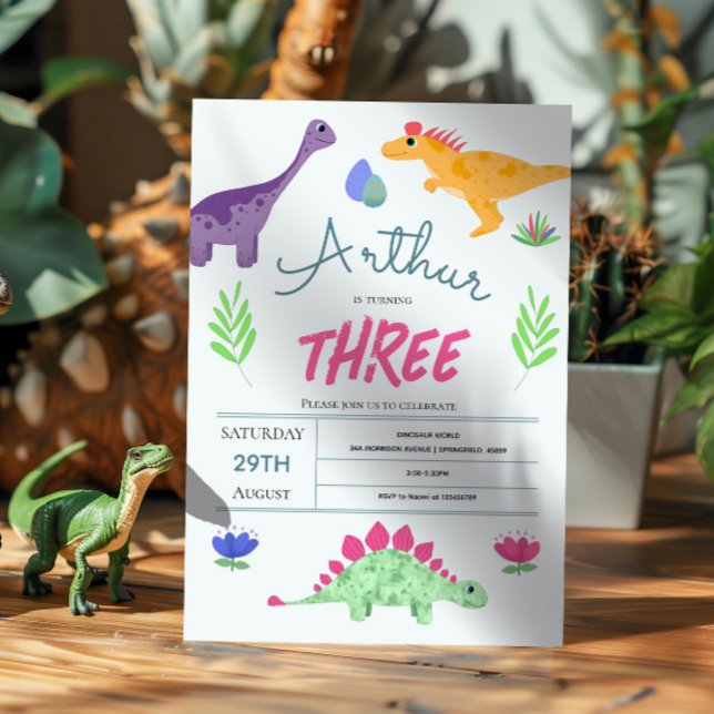 Invitación Boys Cute Blue Jungle T-Rex Dinosaur Birday (Subido por el creador)