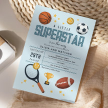 Boys Cute Blue Sports Superstar Baby Shower