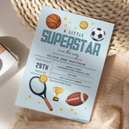 Invitación Boys Cute Blue Sports Superstar Baby Shower