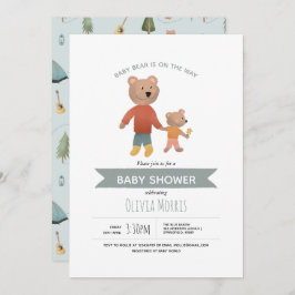 Invitación Boys Cute Blue Woodland Forest Bear Baby Shower