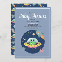 Boys Cute Space Alien Rocket Ship Baby Shower
