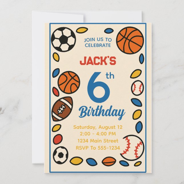 Invitación Boys Cute Sports Footday (Anverso)