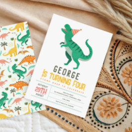 Invitación Boys Cute T Rex Dinosaur Kids 4th Birthday