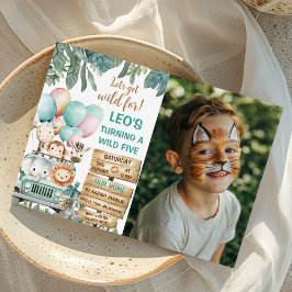 Invitación Boys Cute Wild Five Safari 5th Birthday Photo