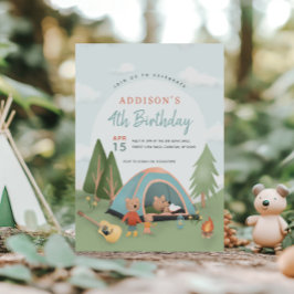 Invitación Boys Cute Woodland Happy Camper Bear Birthday