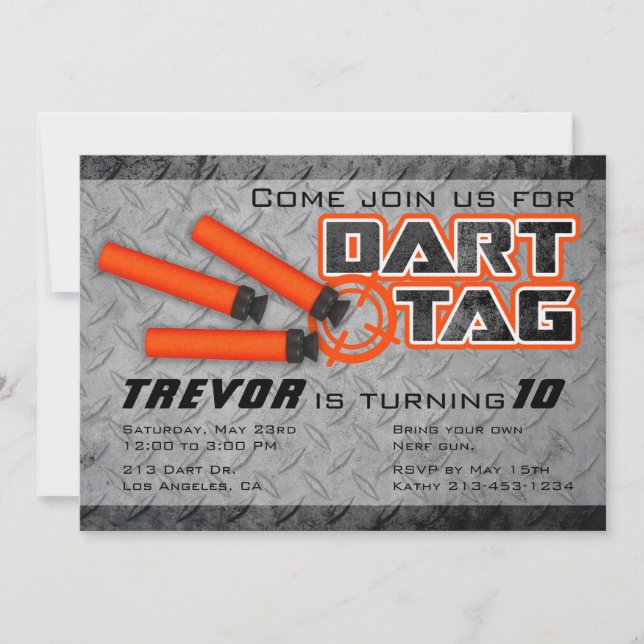 Invitación Boys Dart Tag Cumpleaños Party (Anverso)