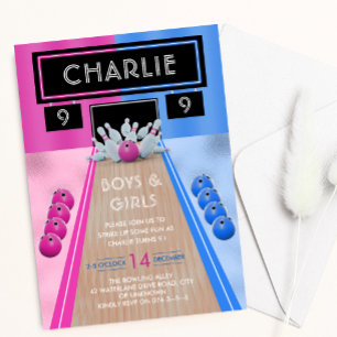 Invitación Boys de boliche y niños Chicas Cumpleaños