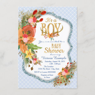 Invitación Boys Deer Antler Baby Shower