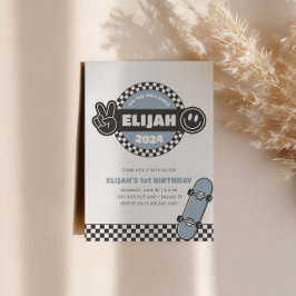 Invitación Boys en Skateboard Groovy Hippie Cumpleaños