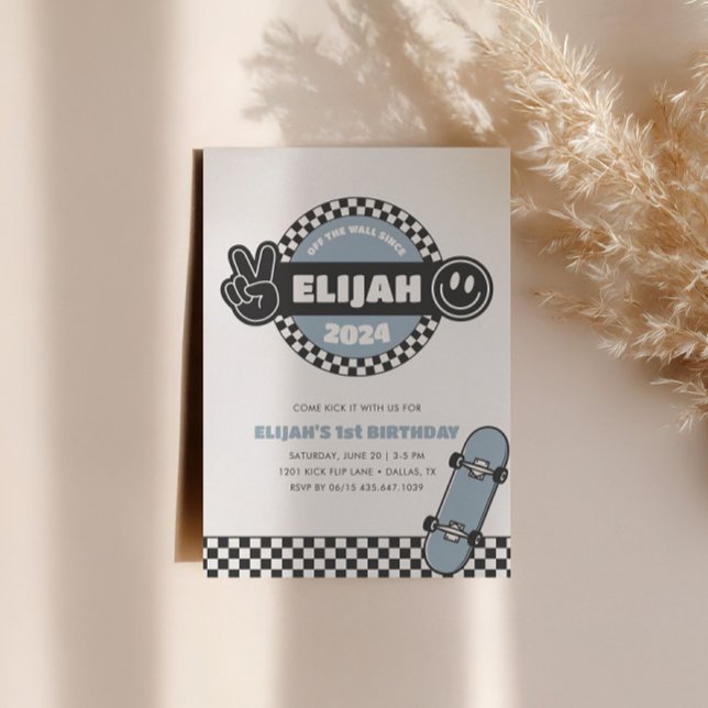 Invitación Boys en Skateboard Groovy Hippie Cumpleaños (Subido por el creador)