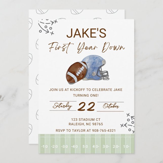 Invitación Boy's First Birthday, First Down Birthday Invite, (Subido por el creador)
