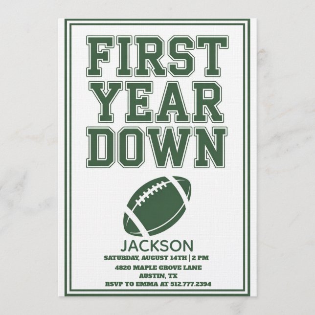 Invitación Boy's Football First Year Down 1st Birthday Party  (Anverso)