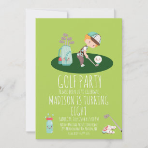 Invitación Boys Golf Cute Cumpleaños Fiesta Green