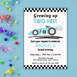 Invitación Boys Growing Up Two Fast Race Car 2nd Birthday