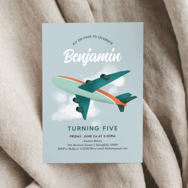 Invitación Boys Guay Blue Airplane Viajan 5º cumpleaños (Subido por el creador)