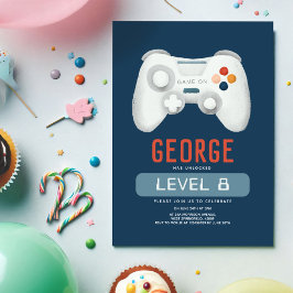 Invitación Boys Guay Blue Video Game Kids Cumpleaños