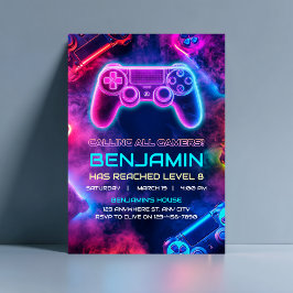 Invitación Boys Guay Neon Gaming Controller Cumpleaños