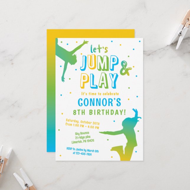 Invitación Boys Jump Birthday Party Trampoline Park (Anverso/Reverso In Situ)