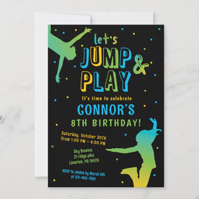 Invitación Boys Jump Birthday Party Trampoline Park Invitatio (Anverso)