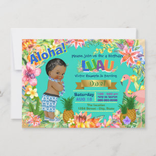 Invitación Boys Luau Birthday Party African American Luau