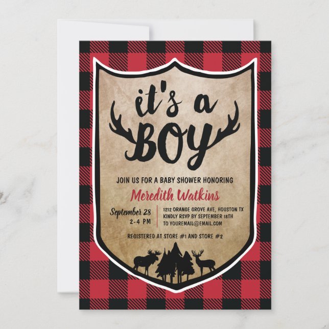Invitación Boys Lumberjack Baby Shower (Anverso)