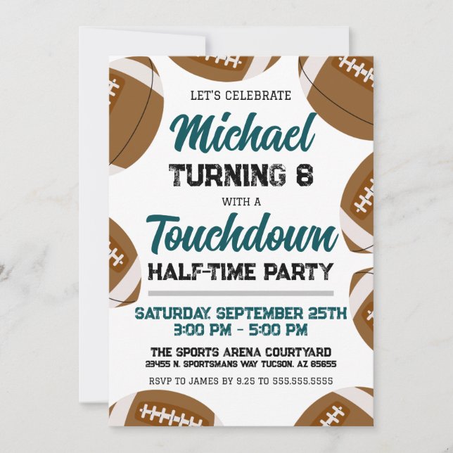 Invitación Boys Midnight Green Football Team Birthday Party (Anverso)