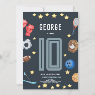 Invitación Boys Modern Blue Sports Kids Birthday Party
