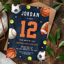 Invitación Boys Naranja Deportivo Fiesta de cumpleaños