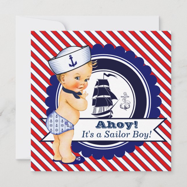 Invitación Boys Nautical Baby Shower (Anverso)