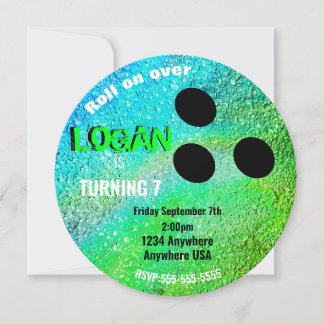 Invitación Boys neon BOWLING BALL bowling Fiesta de cumpleaño