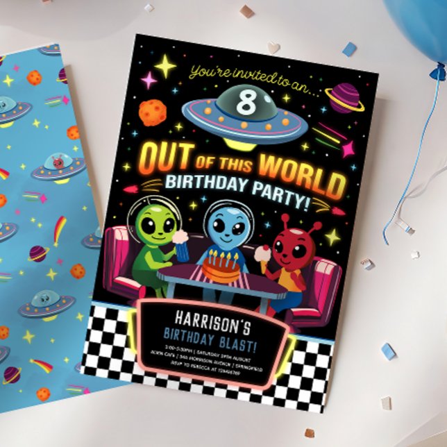Invitación Boys Out Of This World Neon Space Birthday (Subido por el creador)