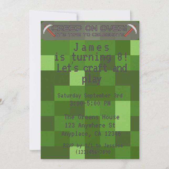 Invitación Boys Pixel Gamer Fiesta de Cumpleaños (Anverso)