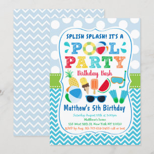 Invitación Boys Pool Fiesta Ice Cream Cumpleaños