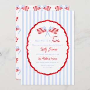 Invitación Boys Preppy Blancos Rojos y Dos Cumpleaños Patriót