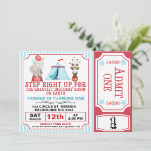 Invitación Boys Red Blue Greatest Show Circus Ticket Cumpleañ