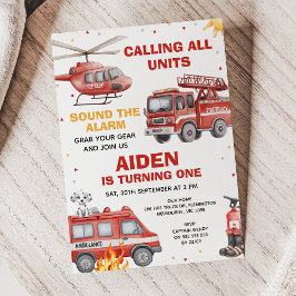 Invitación Boys Red Rescue Calling All Units Birthday