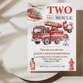 Invitación Boys Red Two The Rescue Fire Truck Birthday