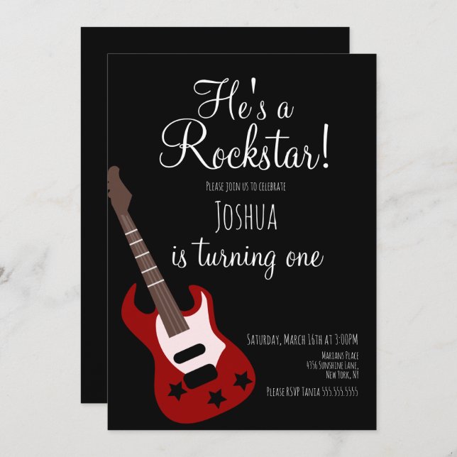 Invitación Boys Rockstar Guitar Star Rock Fiesta de Cumpleaño (Anverso / Reverso)