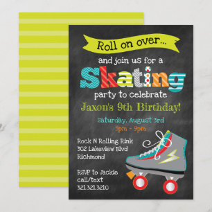 Invitación Boys Roller Skler Patinaje Fiesta de Cumpleaños - 