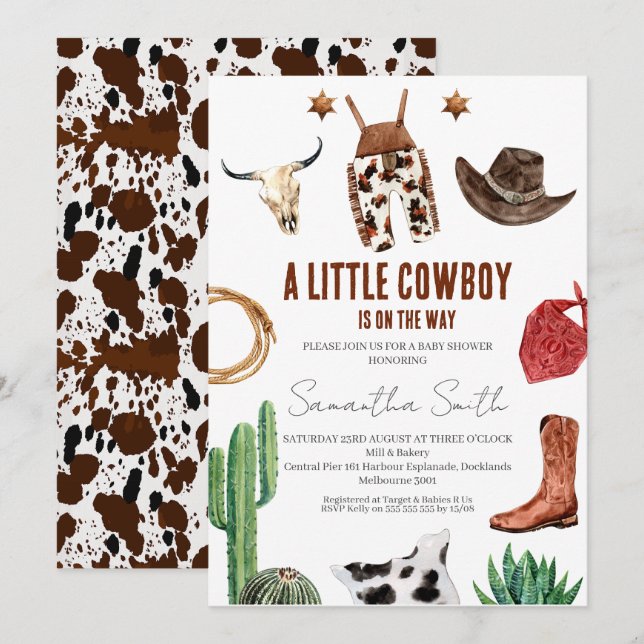 Invitación Boys Rustic Little Cowboy Baby Shower (Anverso / Reverso)