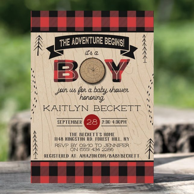 Invitación Boys Rustic Plaid Lumberjack Baby Shower (Subido por el creador)
