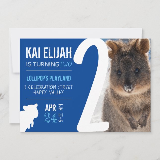 Invitación Boys Second Birthday Blue Quokka Australia Photo (Anverso)