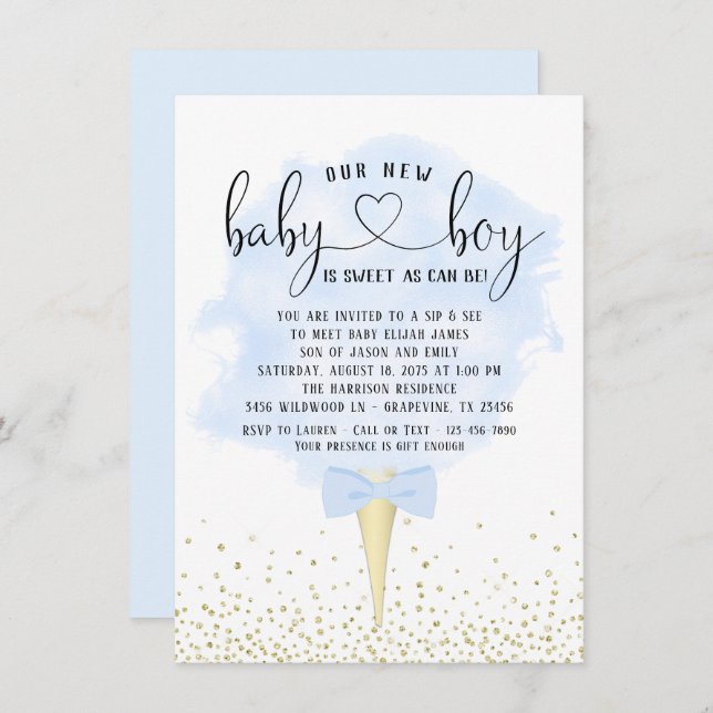 Invitación Boys Sip Ver Cotton Candy Baby Shower (Anverso / Reverso)