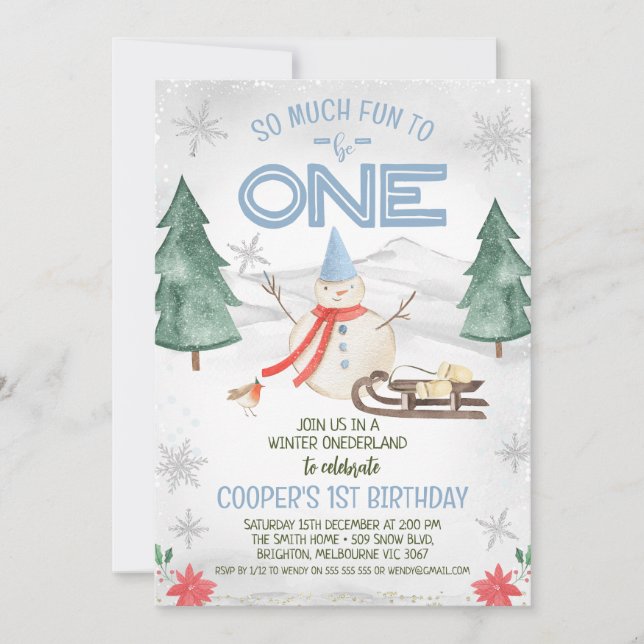 Invitación Boys Snowman Winter Onederland Cumpleaños (Anverso)