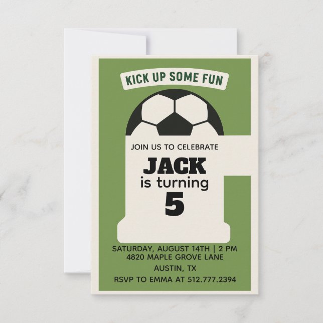 Invitación Boys Soccer Birthday - Green Theme (Anverso)