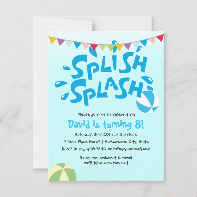 Invitación Boys Summer Splash Pool Fiesta Cumpleaños (Anverso)