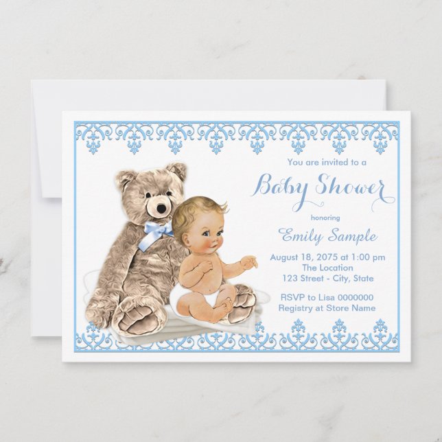 Invitación Boys Teddy Bear Baby Shower (Anverso)