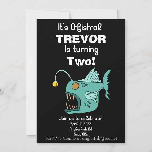 Invitación Boys Temáticos del Océano Cumpleaños Anglerfish O- (Anverso)