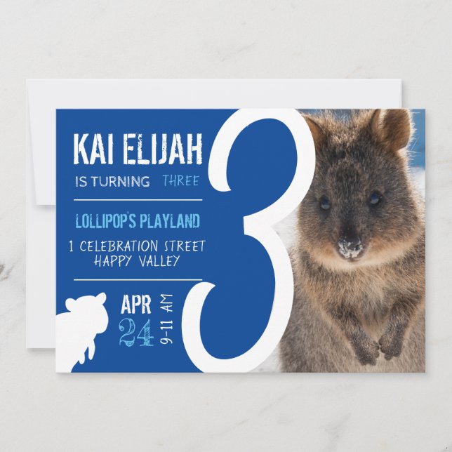 Invitación Boys Third Birthday Blue Quokka Australia Photo (Anverso)