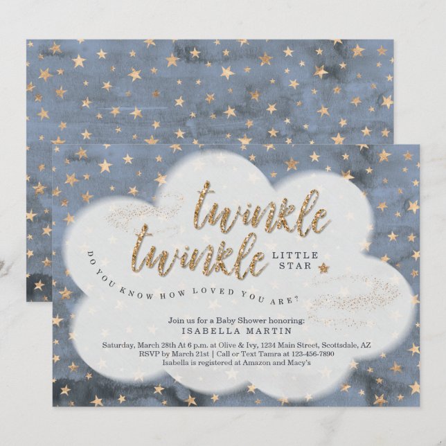 Invitación Boys Twinkle Twinkle Little Star Baby Shower (Anverso / Reverso)
